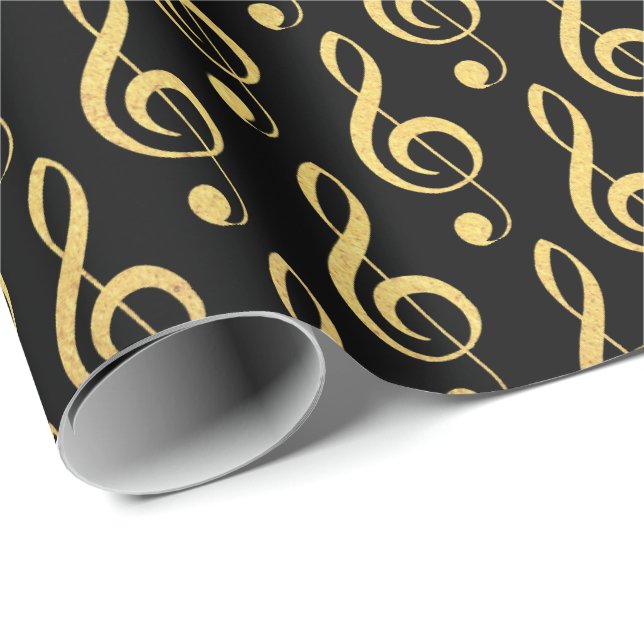 Faux Gold Foil Treble Clef Musical Wrapping Paper (Roll Corner)