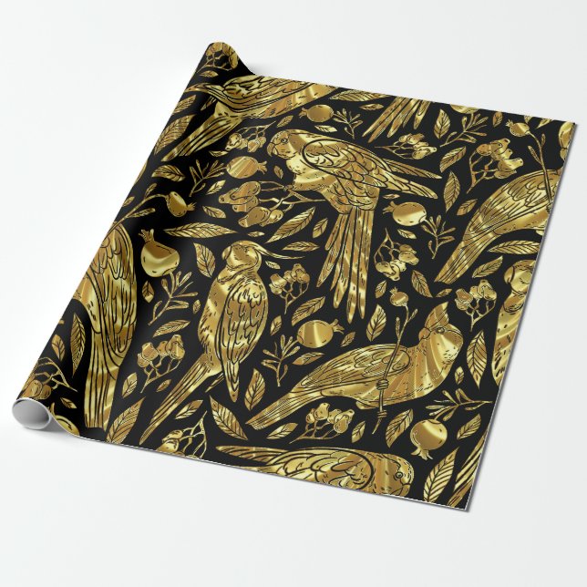 Faux gold foil tropical pattern wrapping paper (Unrolled)