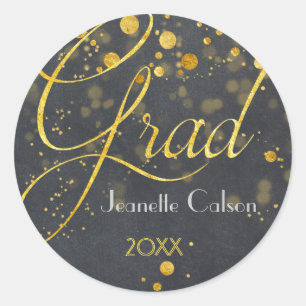 Faux Gold Foil Typography Glitter Graduation Classic Round Sticker