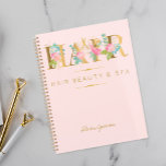 Faux gold foil typography hairstylist pink glam planner<br><div class="desc">Elegant stylish floral typography hairstyling salon business / clients appointments planner with pastel pink blush roses, aqua blue and green foliage and leaves and with faux gold foil lettering script and scissors over a pale light pink blush feminine style background. Brings a classy and luxury glamorous look - suitable for...</div>