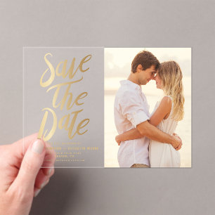 Faux Gold Foil Typorgraphy and Polka Dots Photo Acrylic Invitations