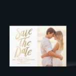 Faux Gold Foil Typorgraphy and Polka Dots Photo Save The Date<br><div class="desc">Announce your wedding to your family and friends with this modern and stylish save the date announcement. The customizable save the date announcement features faux gold foil bold typography and festive dots pattern. Personalize the back of the card by adding your photo or other patterns.</div>
