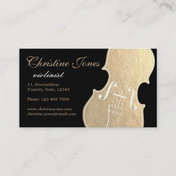 Faux Gold Foil Violin Business Card by musickitten at Zazzle