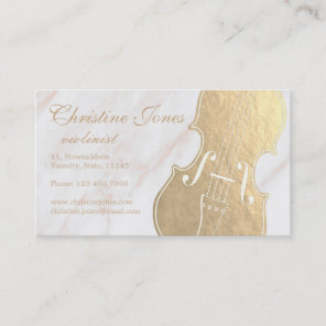 faux gold foil violin on marble business card