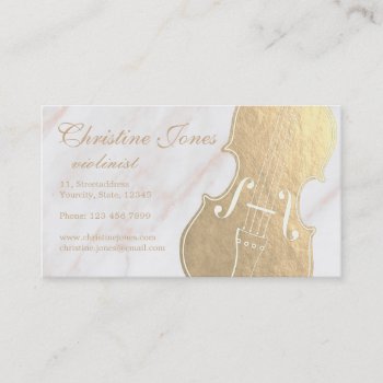 Faux Gold Foil Violin On Marble Business Card by musickitten at Zazzle