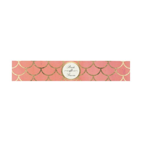 Faux Gold Foil Watercolor Art Deco Shell Pattern Invitation Belly Band