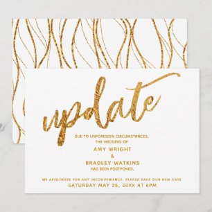Faux Gold Foil Waves Postponed Wedding White Card