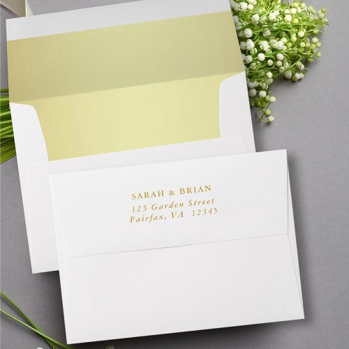 Faux Gold Foil Wedding 5 x 7 Return Address Envelope
