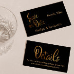 Faux Gold Foil, Wedding Detail Save the Date Card<br><div class="desc">Keep your wedding guests in the loop with all your details with these pretty wedding favor insert cards. Elegant text overlays were designed using a modern, casual script font embellished with a smooth faux gold foil effect. In this font, one side reads "Save the Date" and the other, simply says...</div>