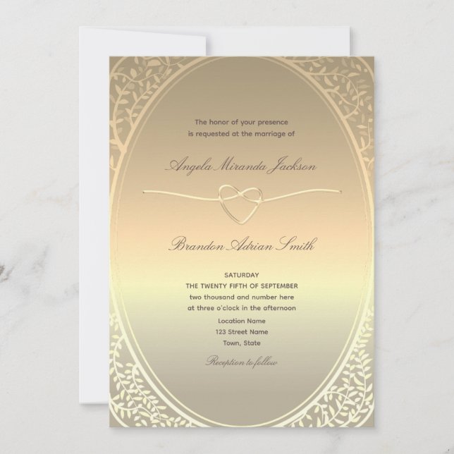 Faux Gold Foil Wedding Invitation with QR Code (Front)