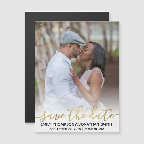 Faux Gold Foil Wedding Photo Save The Date Magnets