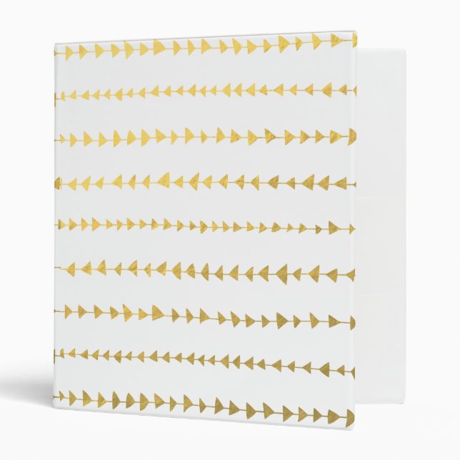 Faux Gold Foil White Arrows Pattern 3 Ring Binder (Front/Inside)