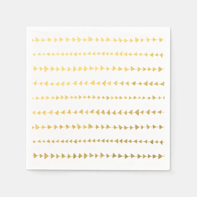 Faux Gold Foil White Arrows Pattern Paper Napkins (Front)