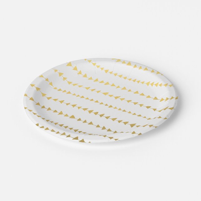 Faux Gold Foil White Arrows Pattern Paper Plates (Angled)