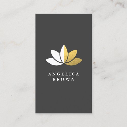 Faux Gold Foil  White Lotus Flower Business Card