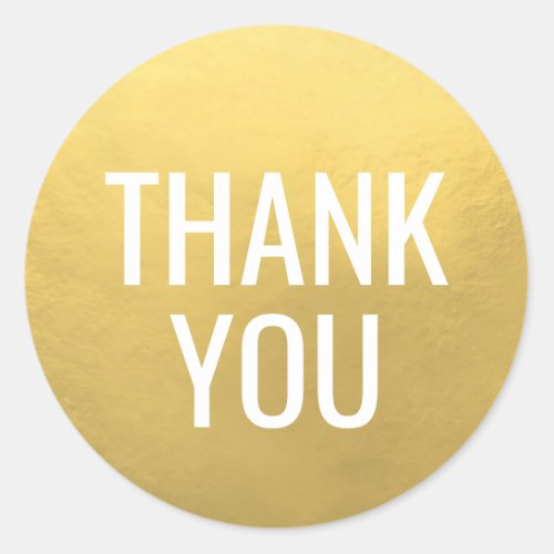 Faux GOLD FOIL White Script Calligraphy Thank You Classic Round Sticker