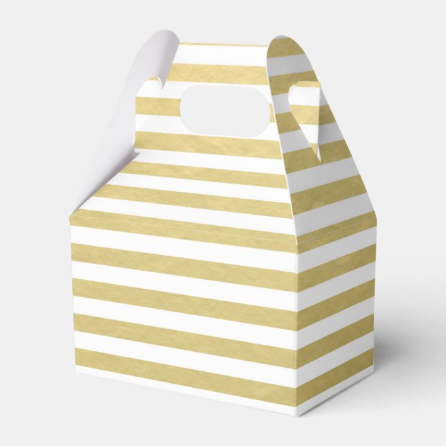 Faux Gold Foil White Stripes Pattern Favor Boxes (Front Side)