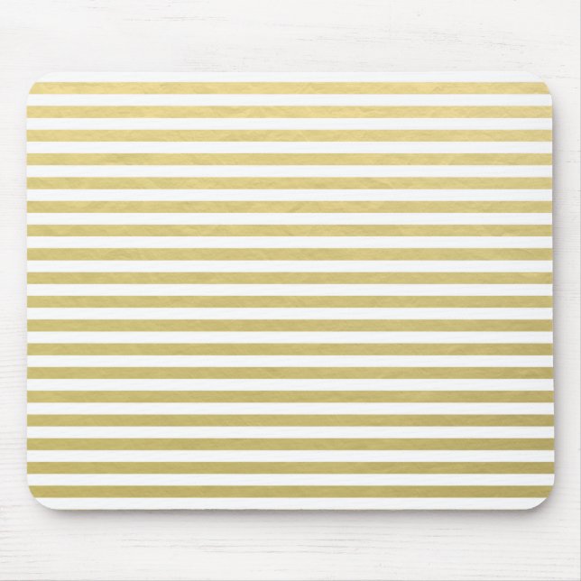 Faux Gold Foil White Stripes Pattern Mouse Pad (Front)