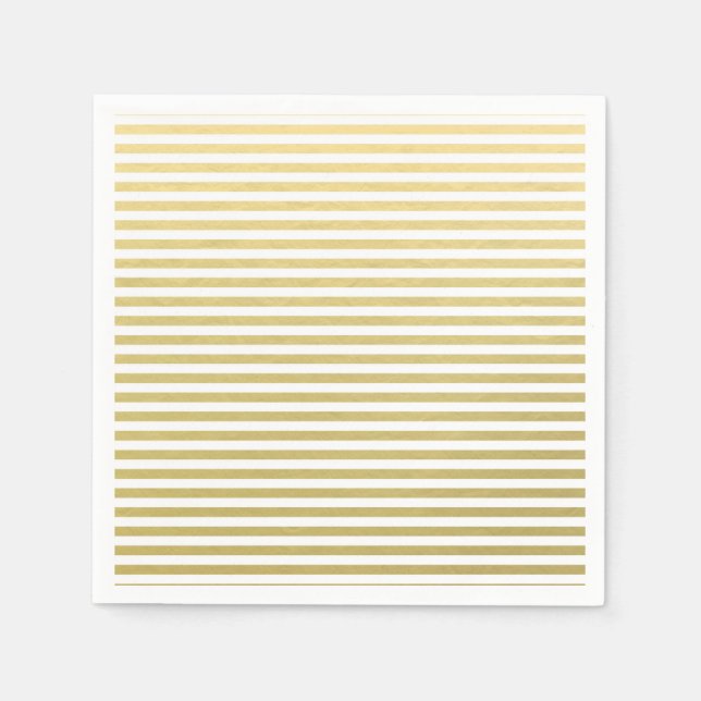 Faux Gold Foil White Stripes Pattern Paper Napkins (Front)