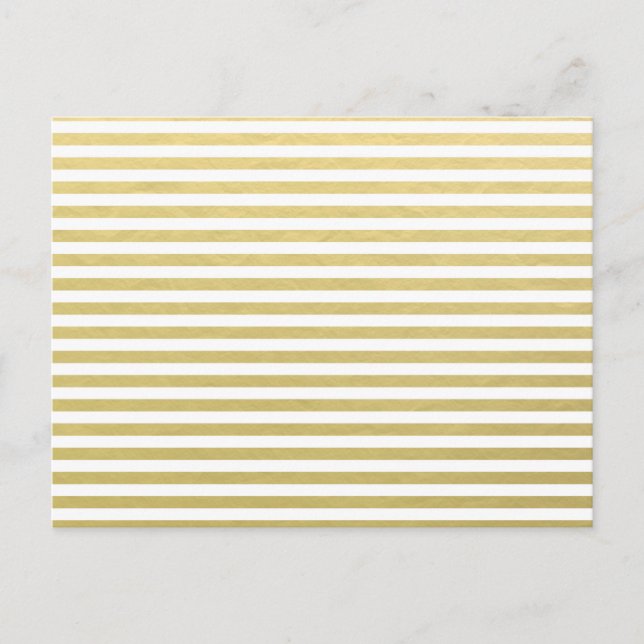 Faux Gold Foil White Stripes Pattern Postcard (Front)