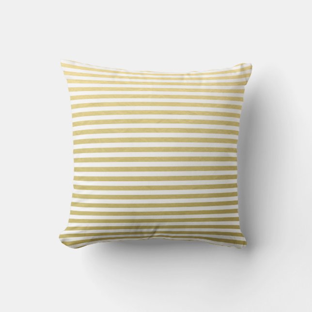 Faux Gold Foil White Stripes Pattern Throw Pillow (Front)