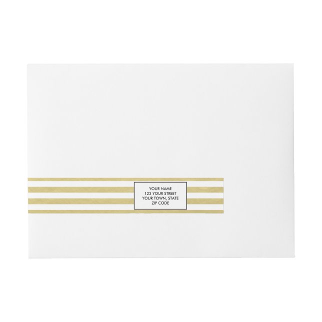 Faux Gold Foil White Stripes Pattern Wrap Around Address Label (Front)