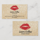 Faux gold foil with red lips makeup artist kiss business card | Zazzle