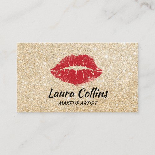 Faux gold foil with red lips makeup artist kiss business card