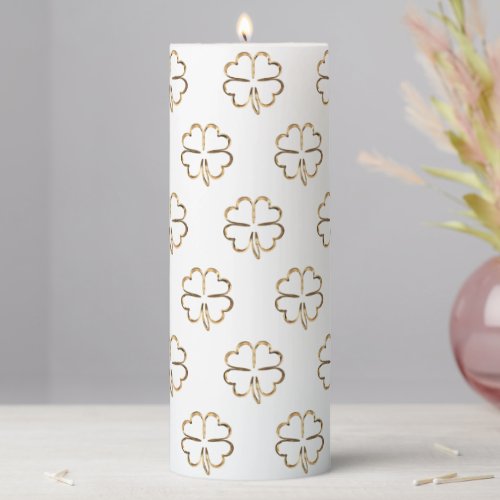 Faux Gold Four Leaf Clovers Pattern Pillar Candle