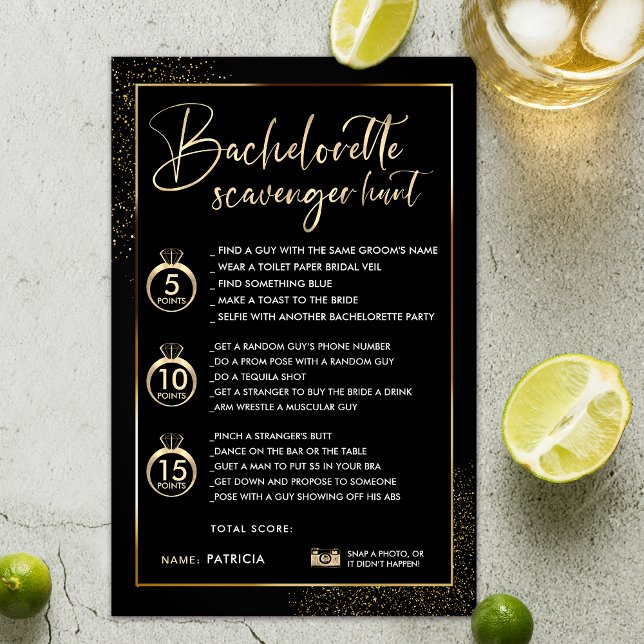 Faux Gold Frame Bachelorette Scavenger Hunt Game (Bachelorette photo scavenger Game)