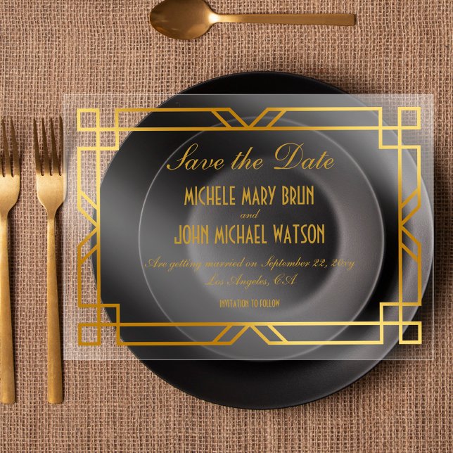Faux Gold Frame Classy Elegant Save the Date Acrylic Invitations (Creator Uploaded)