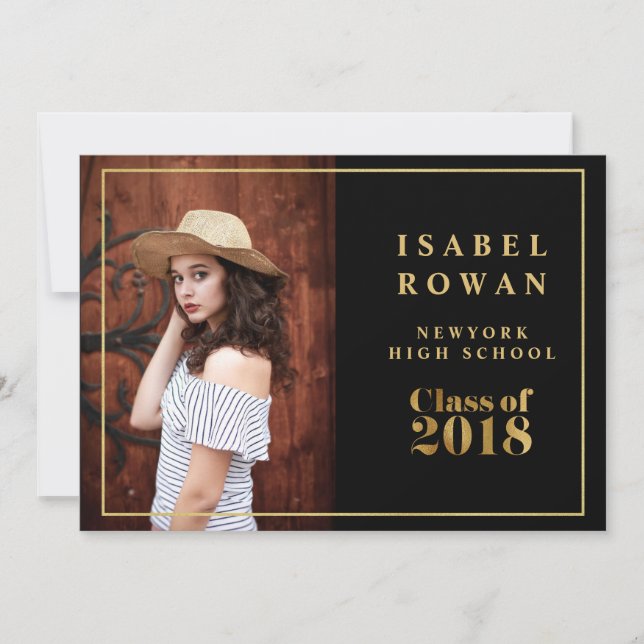 Faux gold Frame Graduation 2018 Photo invitation (Front)