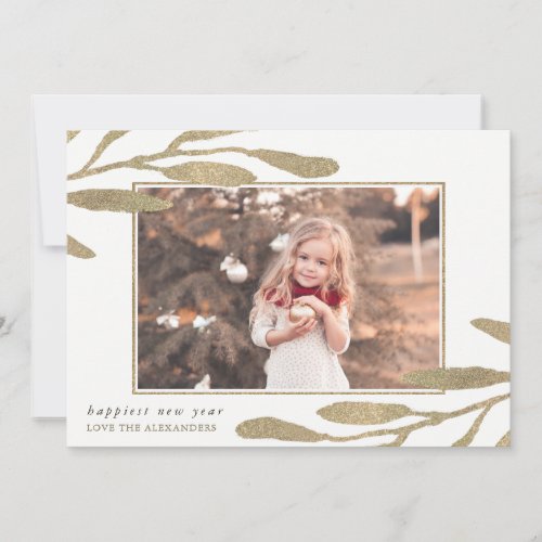 Faux Gold Frame Happy New Year Photo Holiday Card