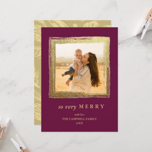 Faux Gold Frame Holidays Christmas Photo Burgundy Card