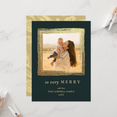 Faux Gold Frame Holidays Christmas Photo Evergreen Card