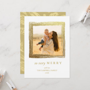 Faux Gold Frame Holidays Christmas Photo White Card