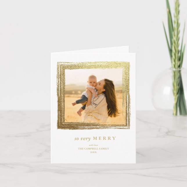 Faux Gold Frame Holidays Christmas Photo White Card (Front)