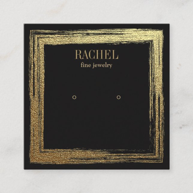 Faux Gold Frame Luxury Jewelry Earring display Square Business Card (Front)