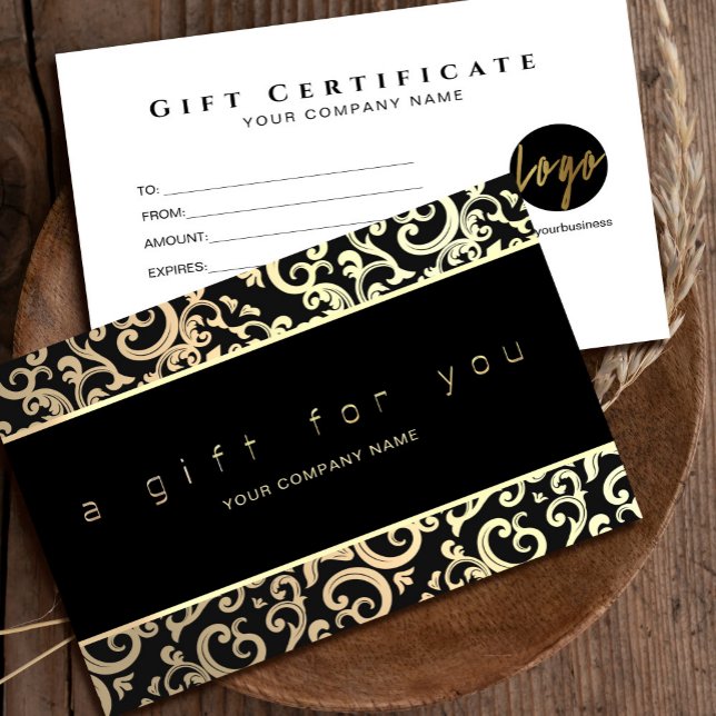 Faux Gold Frame Sparkles On Black gift certificate (Faux Gold Frame Sparkles On Black gift certificate #zazzlefinds #goldframecertificate #goldgiftcard)
