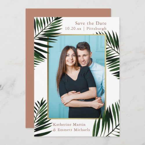 Faux Gold Frame Terracotta Wedding Photo Save The Date