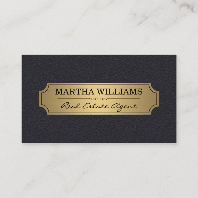 Faux Gold Frame with Leather Background Business Card (Front)