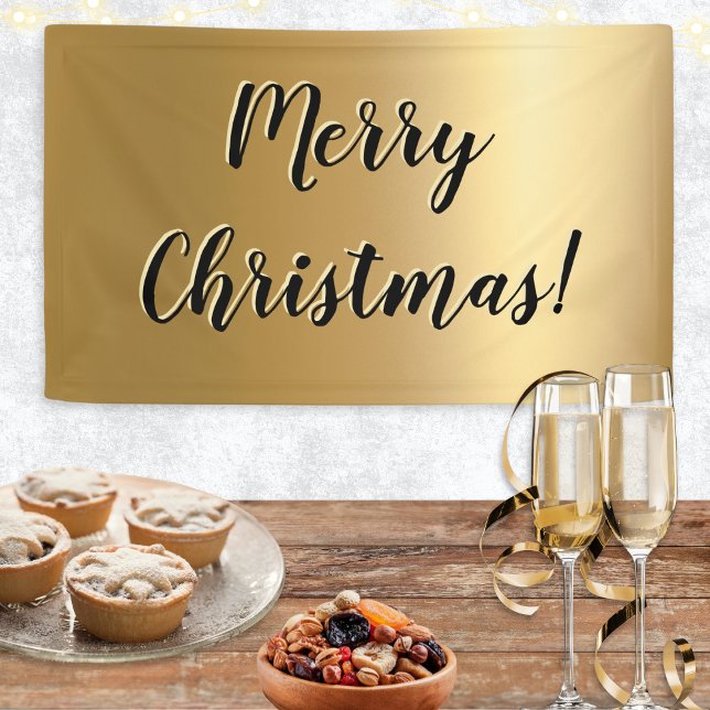 Faux Gold Fun Chic Festive Stylish Merry Christmas Banner (A festive, faux gold banner, with Merry Christmas greeting in elegant script typography)