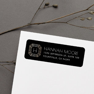 Faux Gold Gemstone Monogram Return Address Label