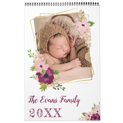 Faux Gold Geo Frames Floral Photos  Notes Calendar