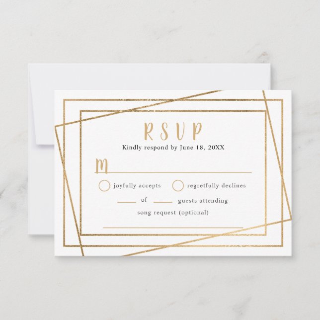 Faux Gold Geometric Frame Wedding buffet RSVP Card (Front)