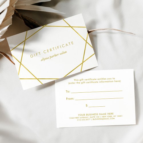 Faux Gold Geometric on White  Gift Certificate