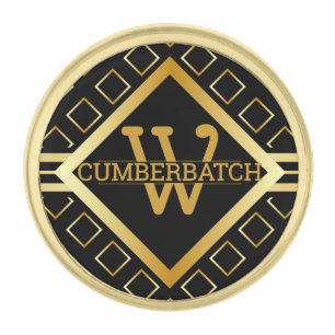 FAUX Gold Geometric Pattern MONOGRAM on BLACK Finish Lapel Pin