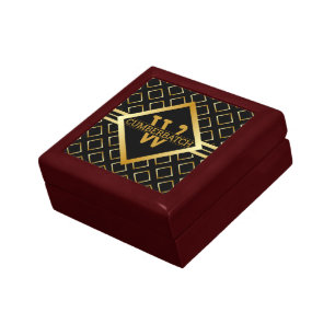 FAUX Gold Geometric Pattern MONOGRAM on BLACK Gift Box
