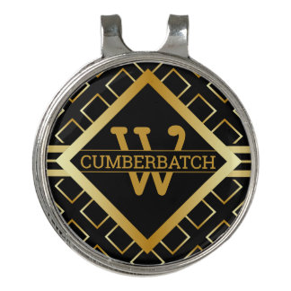 FAUX Gold Geometric Pattern MONOGRAM on BLACK Golf Hat Clip