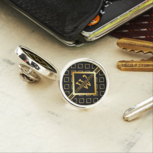 FAUX Gold Geometric Pattern with Monogram on BLACK Lapel Pin